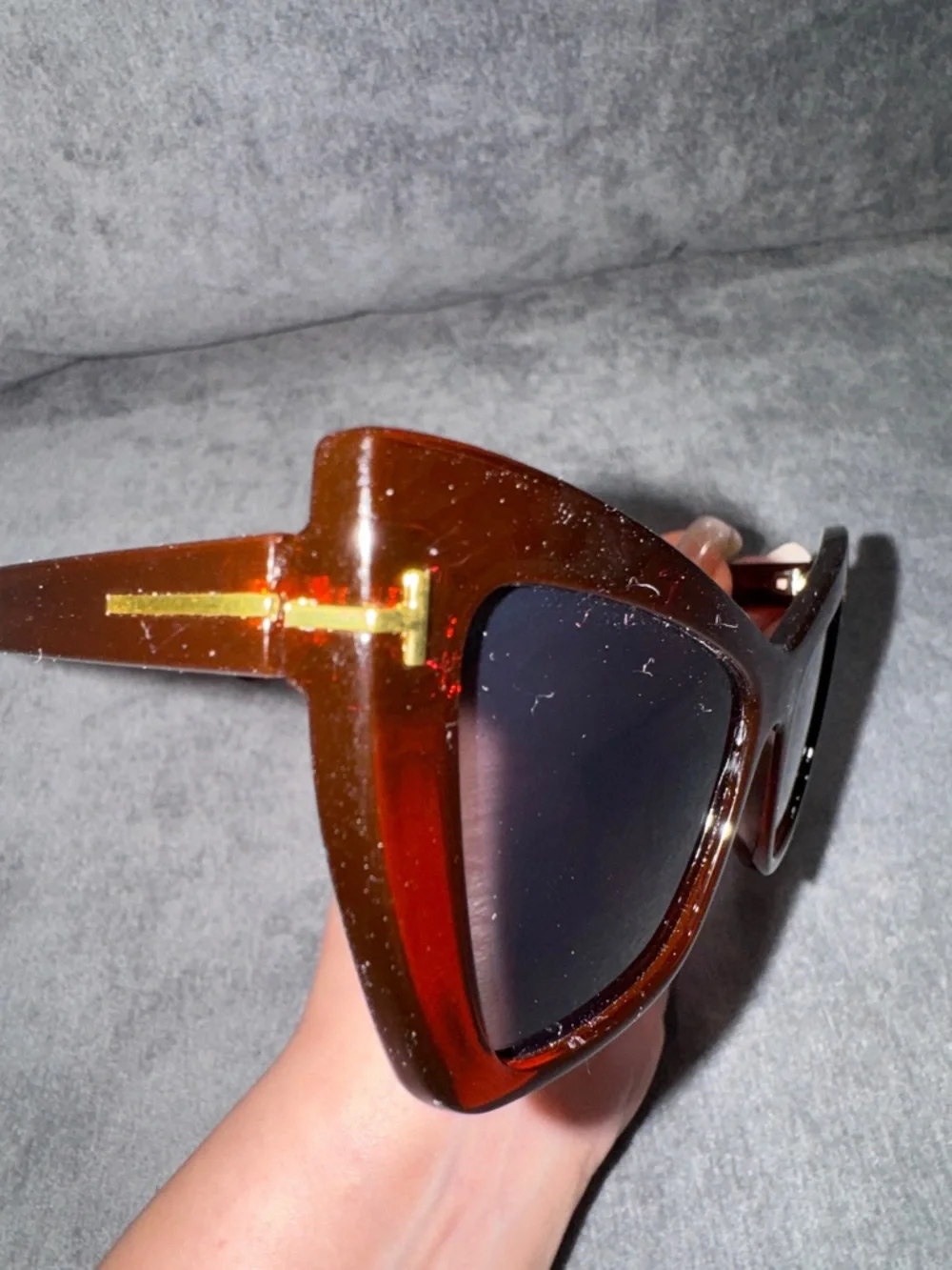 Brown Cat Eye Sunglasses with Gold Accents – New